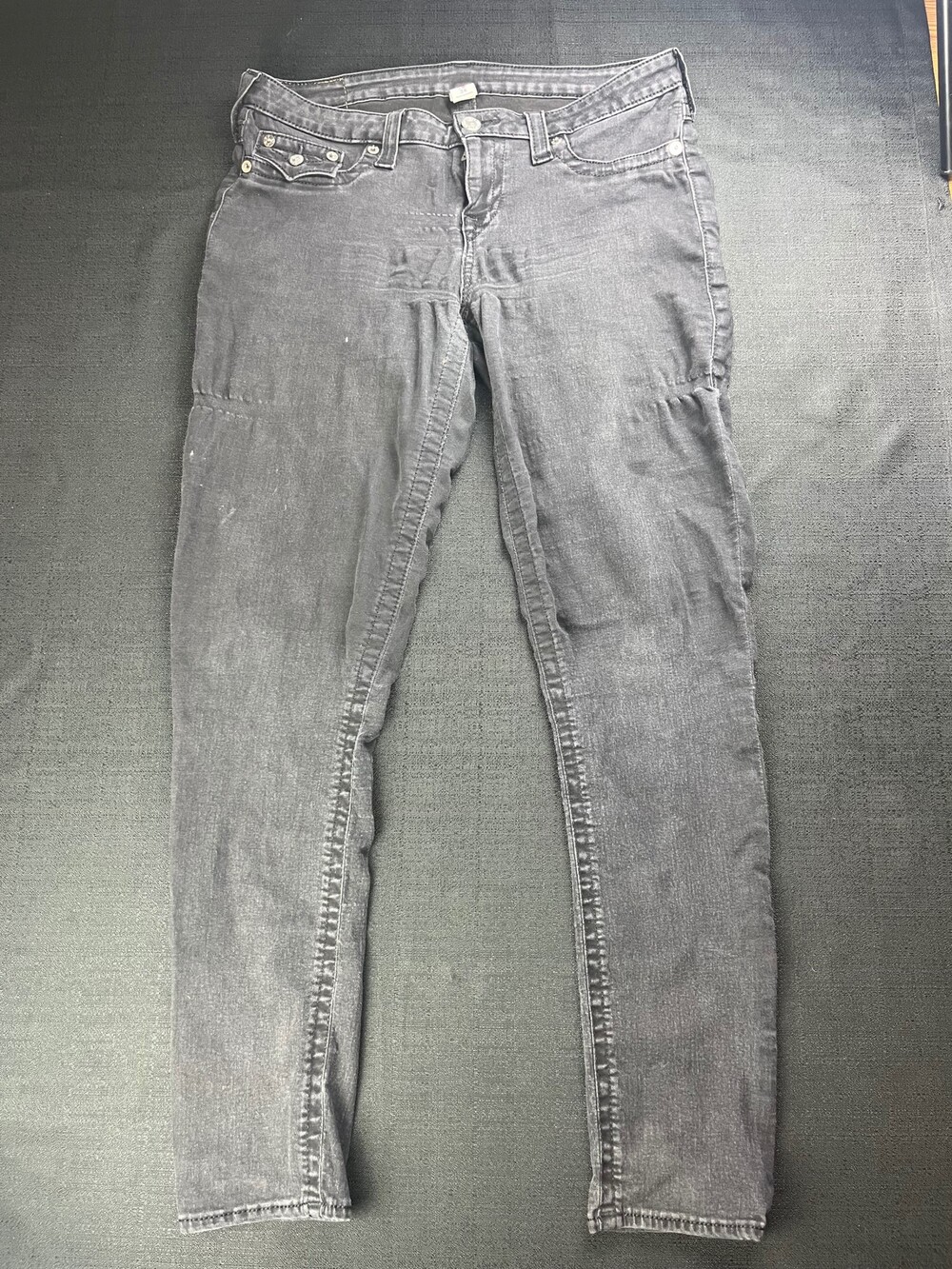 True Religion Mens 34 Black Denim Button Fly Jeans Classic Fit